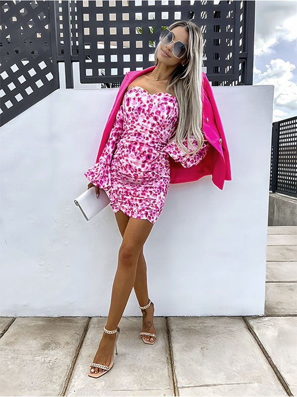 Chicnmom Estampado Cuello de corazón de Tubo Entallado Manga Acampanad vestidos premamá fiesta