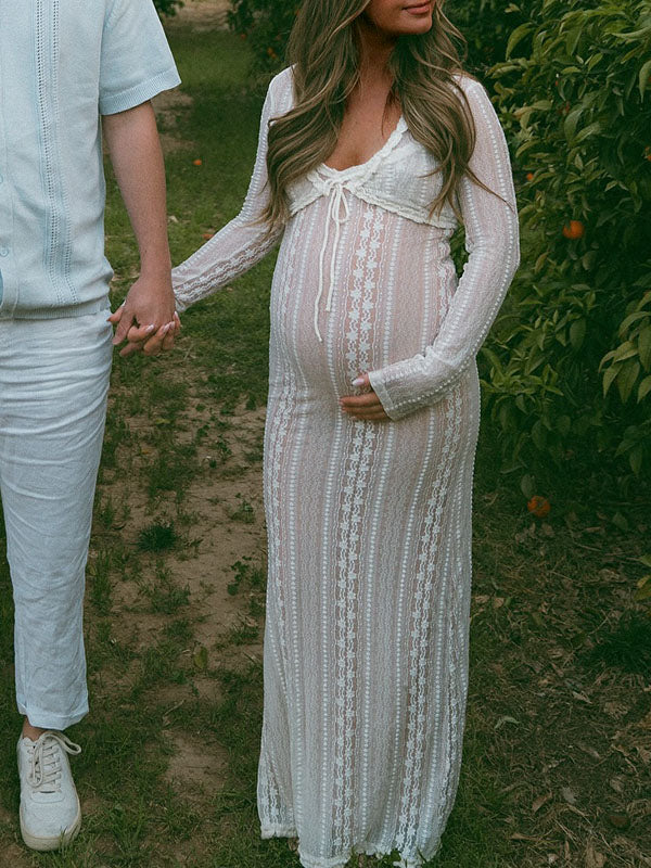 Chicnmom Vestido Invitada Boda Embarazada De Encaje Y Ajustado Con Volantes Vestidos Blancos Boho Ropa Premamá Fotografía