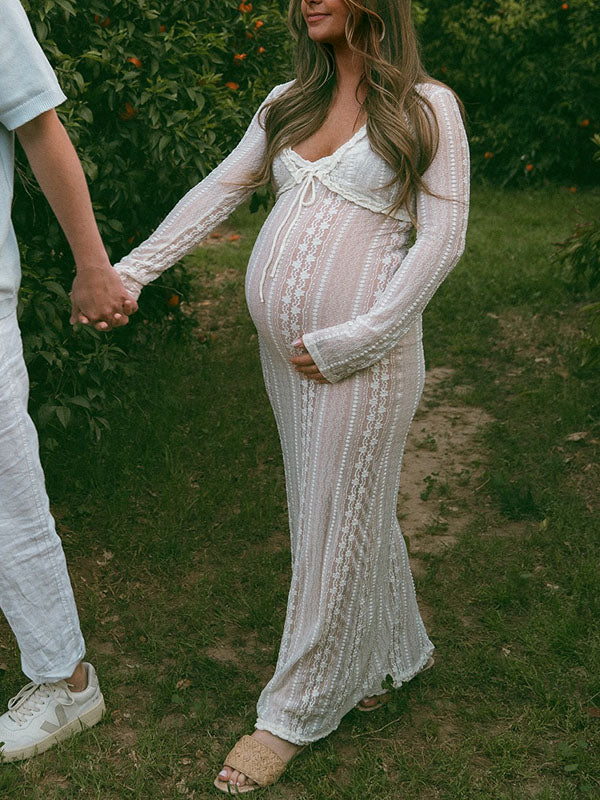 Chicnmom Vestido Invitada Boda Embarazada De Encaje Y Ajustado Con Volantes Vestidos Blancos Boho Ropa Premamá Fotografía