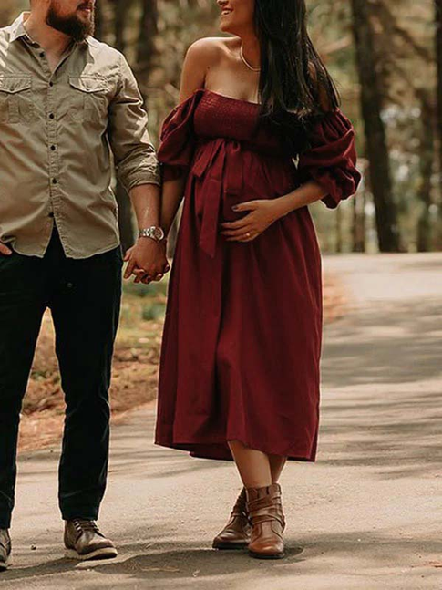 Chicnmom Vestidos Maxi de Premamá con Volantes y Pliegues para Embarazadas Fotos Boho