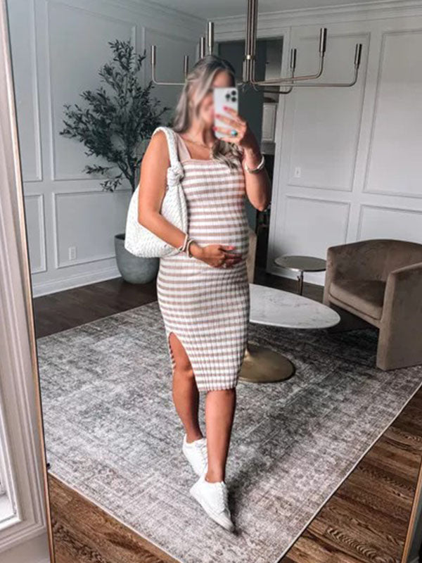 Chicnmom Vestido Midi Premamá con Estampado en Rayas