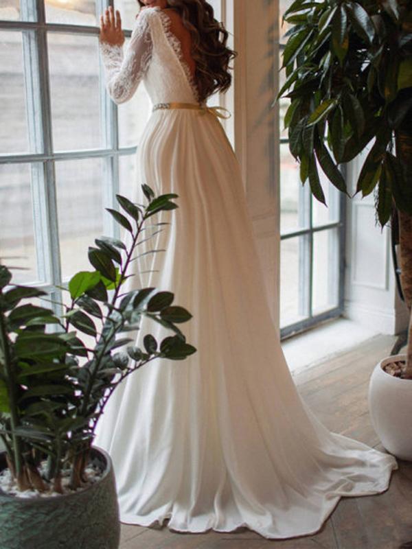 Chicnmom Blanco Vestidos Embarazada Invitada Boda De Premama Cordón Manga Larga Elegante Vestidos De Novia