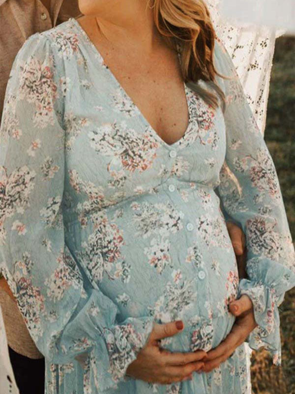 Chicnmom Vestido para Fotos de Embarazadas Bohemio con Volantes y Botoncito para Vacaciones