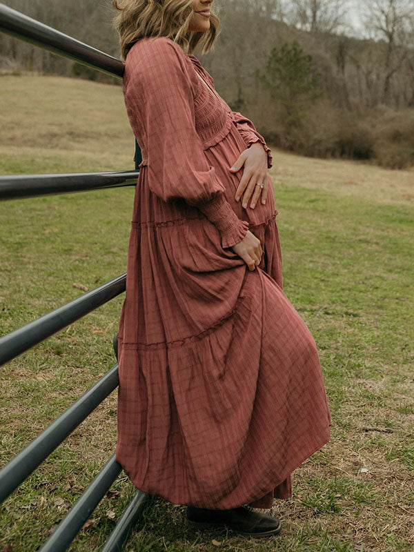 Chicnmom Mama Vestidos maxi de Premamá con Pecho Fruncido Volantes Fotografía Escote de Pico