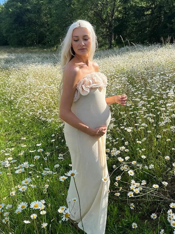 Chicnmom vestidos premamá elegante génerodepunto tul 3D flores plisado vestidos de foto de maternidad