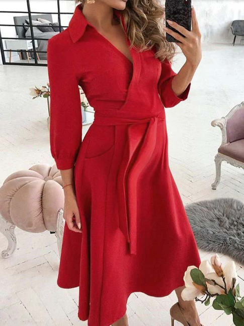 Chicnmom Vestidos Largos Midi Elegantes de Premama con Cinturón y Escote cruzado en V para Embarazadas Oficina