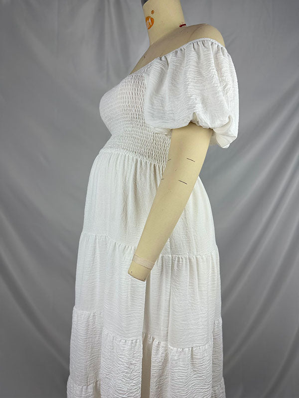 Chicnmom Vestido Larga para Fotos Premama Boho con Pecho Fruncidos