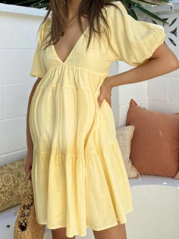 Chicnmom Vestidos mini Premamá Volantes Trapecio Amarillo