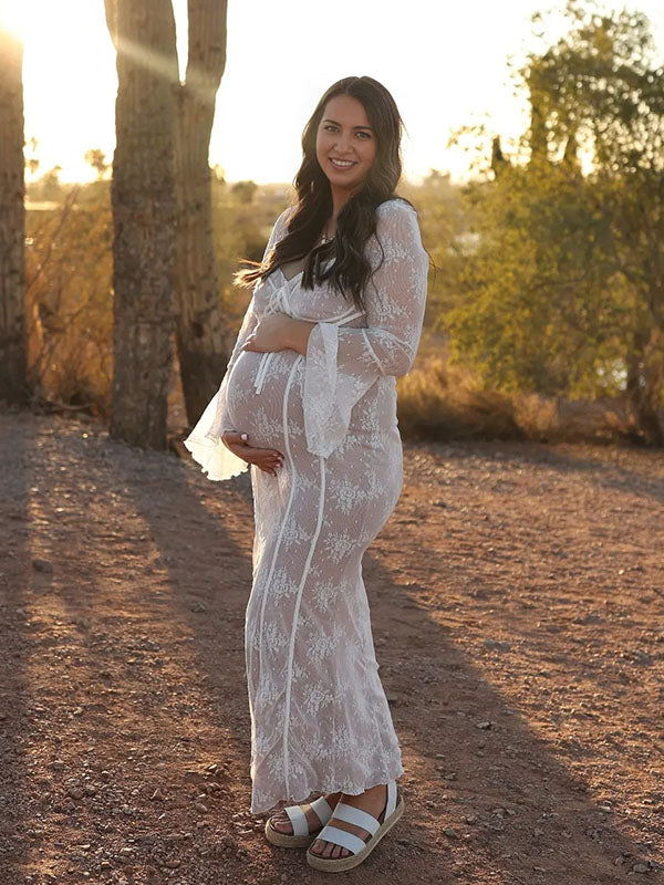 Chicnmom Vestido Invitada Largo Premama De Encaje Con Espalda Descubierta Novia Vestidos De Boda Para Embarazadas Blanco