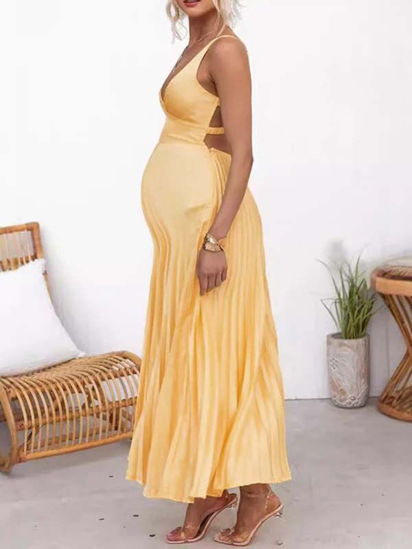 Chicnmom Vestidos largo Premamá Plisado Espalda Descubierta Amarillo