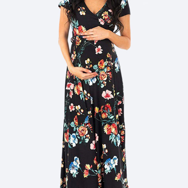 Chicnmom vestidos premamá falda de lactancia estampada con cinturón