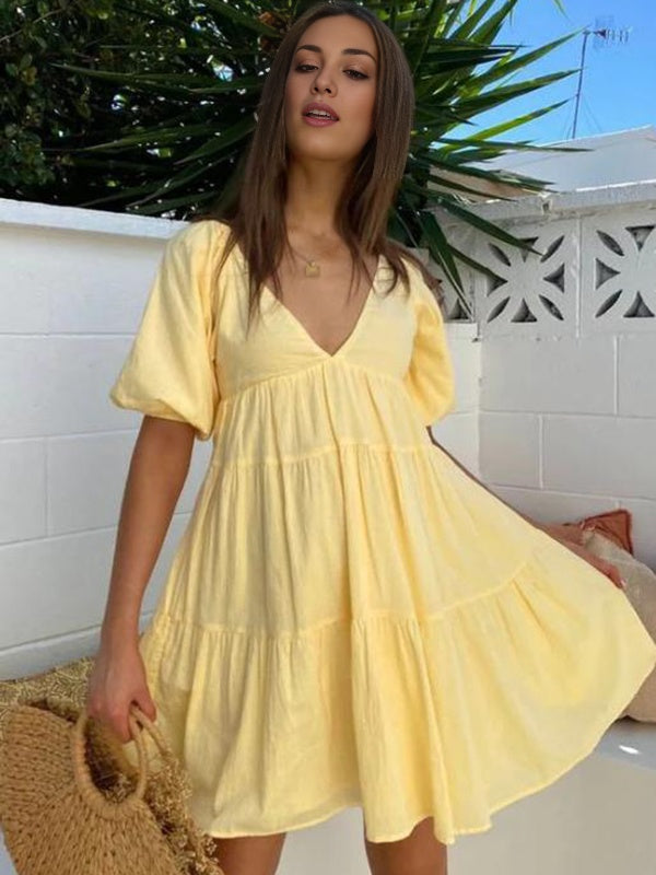 Chicnmom Vestidos mini Premamá Volantes Trapecio Amarillo