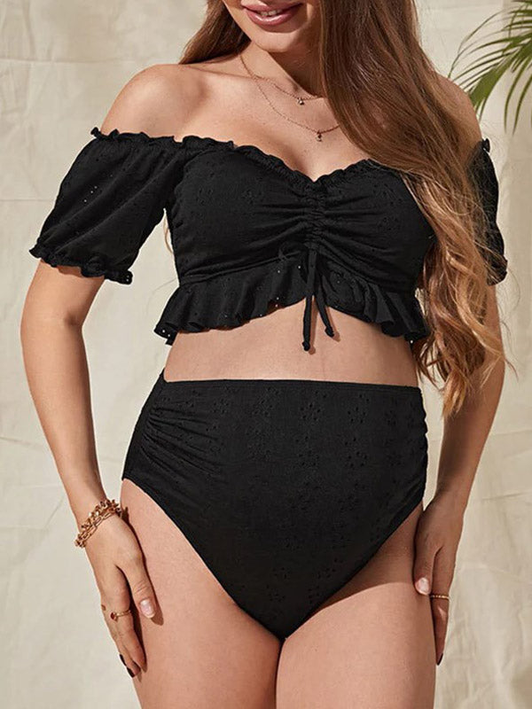 Chicnmom Conjunto De Baño Negro De Premamá Con Hombros Descubiertos Y Fruncido