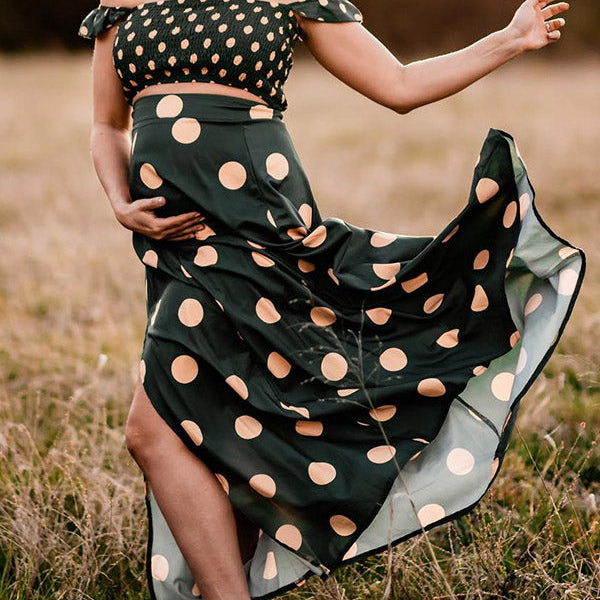 Chicnmom vestidos embarazada sesion fotos estampado de lunares conjunto de dos piezas vestidos largos verano