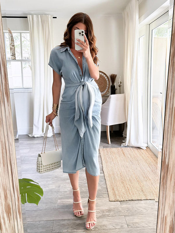 Chicnmom cinturón de un solo botón plisado vestidos de moda – chicnmom