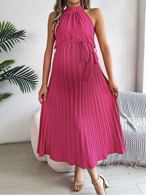 Chicnmom Vestido Largo de Embarazo Plisado con Tiras para Embarazada