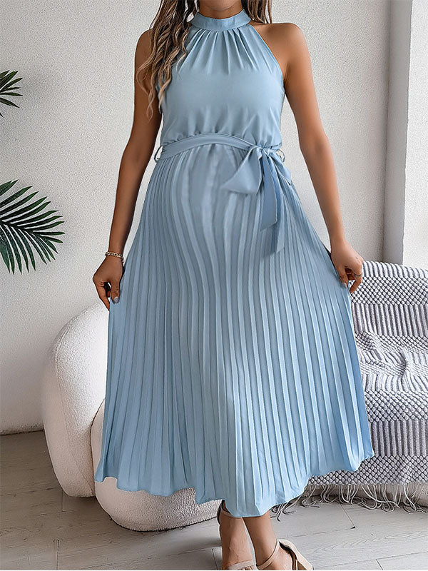 Chicnmom Vestido Largo de Embarazo Plisado con Tiras para Embarazada