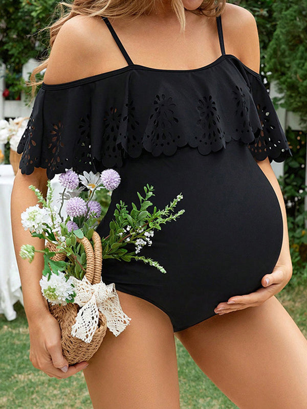 Chicnmom Traje De Baño De Maternidad Para Playa Con Volantes, Tirantes Y Ajustado