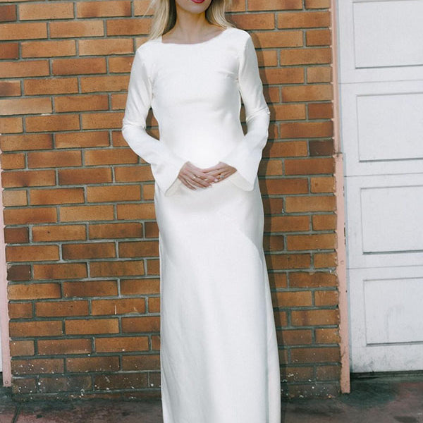 Chicnmom Vestido Premama Novia y Boda Embarazada Largos Blanco de Satén con Espalda al Descubierto y Abertura para Embarazo Fiesta