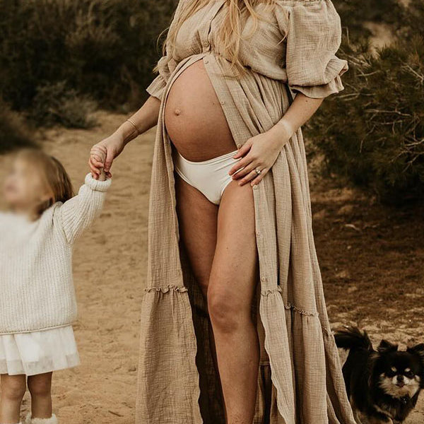 Chicnmom Vestidos Embarazada Sesion Fotos Boho con Volantes y Hombros Descubiertos para Premama Playa