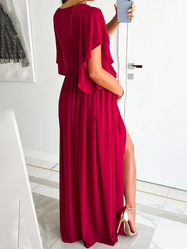 Chicnmom Vestido Largo de Premama Fiesta para Invitadas con Pliegues y Cinturón para Embarazo Oficina