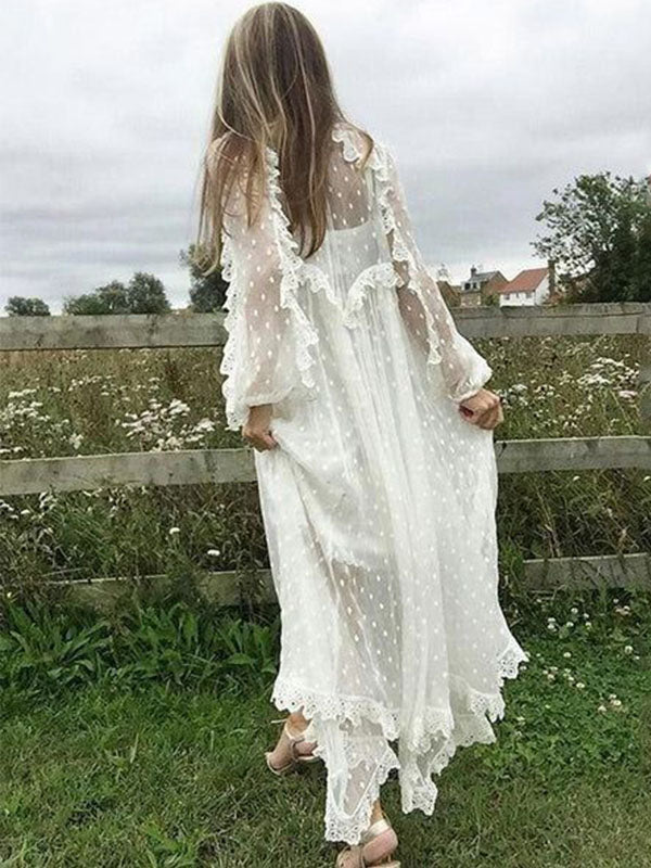 Chicnmom Vestidos de Premama Boho Elegantes con Volantes y Estampado de Lunares