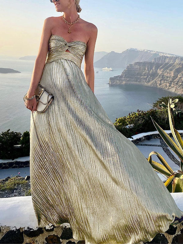 Chicnmom Vestido Largo Premama Fiesta y invitada de Tubo y Bronceado con Nudo o Fruncido para Embarazadas Boda