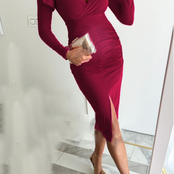 Chicnmom Vestido Premamá De Fiesta Midi Ajustado Con Volantes Y Escote cruzado en V Para Embarazadas Oficina