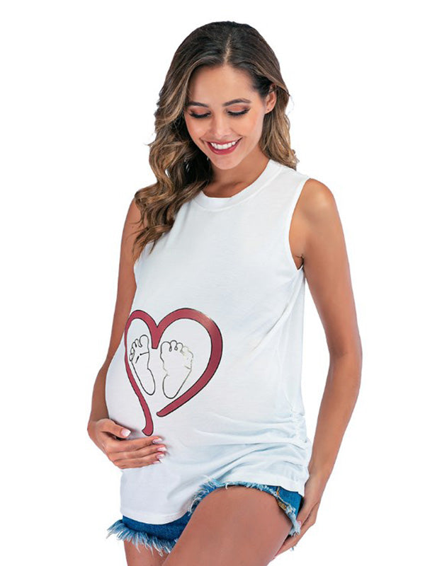 Chicnmom casual diario chaleco estampado de corazones patrón de huella tops de maternidad
