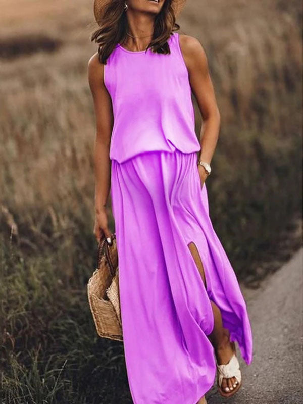 Chicnmom Vestidos Maxi de Premamá con Fruncidos y Abertura Lateral Izquierdo