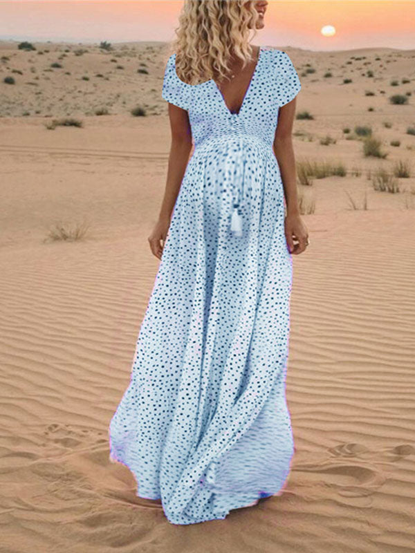 Chicnmom Vestidos para Fotos de Embarazadas Boho Elegantes con Estampado de Lunares y Borla Vacaciones