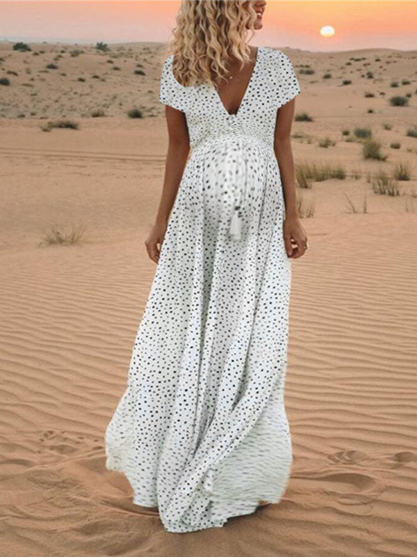 Chicnmom Vestidos para Fotos de Embarazadas Boho Elegantes con Estampado de Lunares y Borla Vacaciones