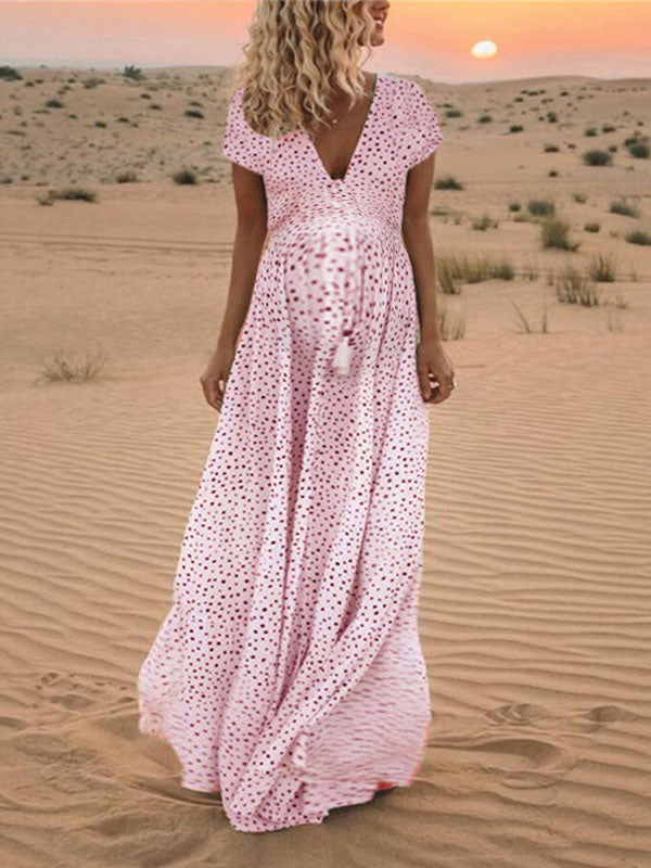 Chicnmom Vestidos para Fotos de Embarazadas Boho Elegantes con Estampado de Lunares y Borla Vacaciones