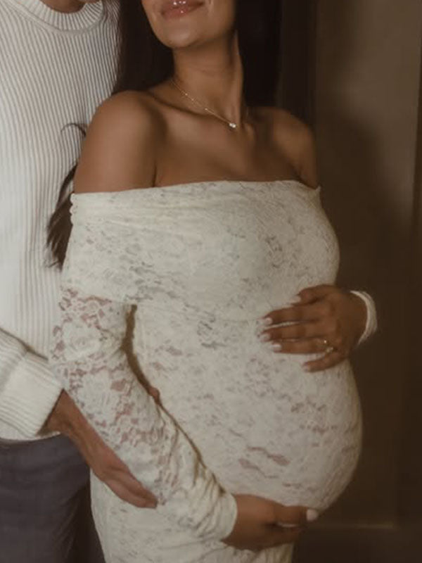 Chicnmom Vestidos Maxi para Fotos de Embarazadas Encaje de Ajustado con Hombros Descubiertos para Boda Premamá