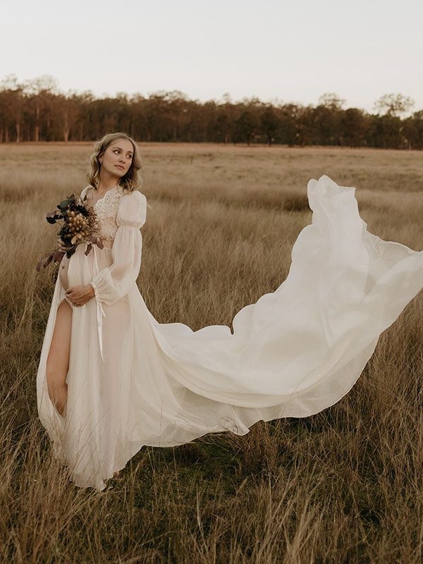 Chicnmom Vestidos Maxi para Fotos de Embarazadas Boho con Lazada y Encaje para Premamá Vacaciones