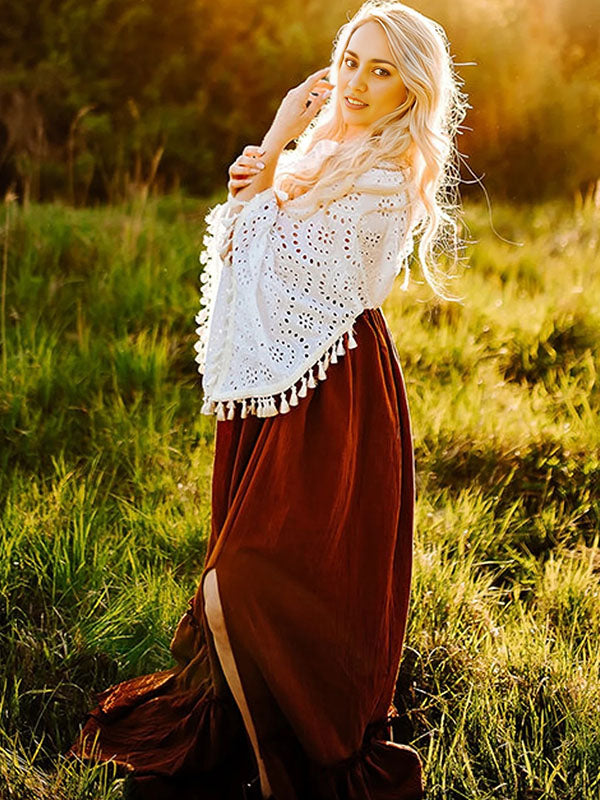 Chicnmom Vestido Maxi para Fotos de Embarazadas Bohemio con Borla y Cuello en V