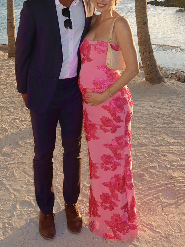 Chicnmom Vestido Larga para Vacaciones de Embarazadas con Bordadas y Tirantes Finos para Playa