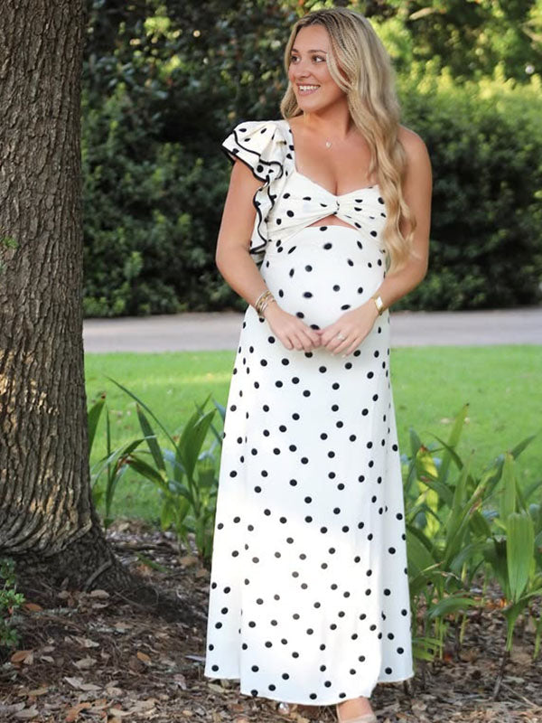 Chicnmom Vestido Larga para Vacaciones de Embarazadas con Volantes y Bañador Premama y Falda para Playa