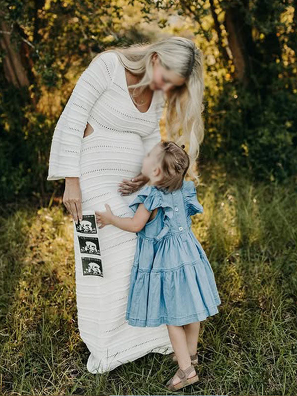 Chicnmom Vestido Larga para Fotos de Embarazadas con Calado y Cuello en V