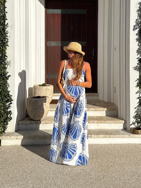 Chicnmom Vestido Larga para Vacaciones de Embarazadas con Estampado y Tirantes