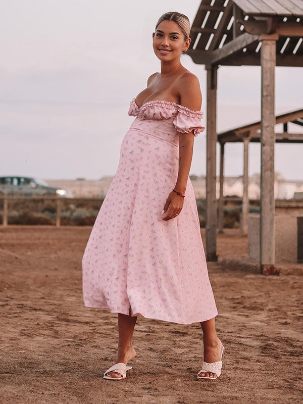 Chicnmom Vestido Larga Premamá con Volantes y Estampado