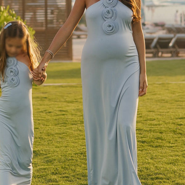 Chicnmom Vestido Larga Malla para Fotos Premama con Cuello Halter