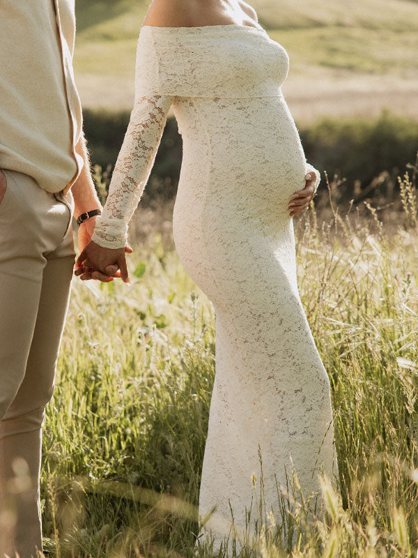 Chicnmom con Cuello Bardot Encaje Novia Elegante Fotografía vestidos para embarazadas