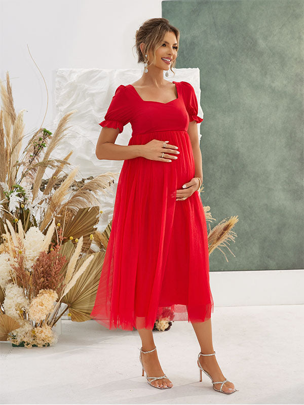 Chicnmom Tul Manga Globo Elegante Fotografía vestidos para embarazadas