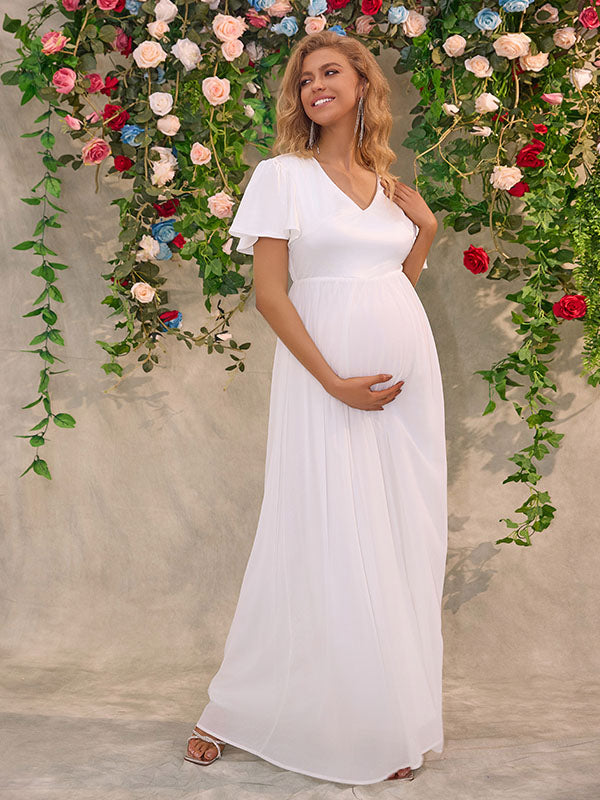 Chicnmom Vestido Larga para Boda y Noviapara Embarazadas con Espalda Descubierta