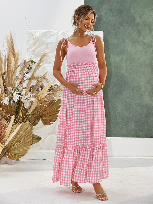 Chicnmom De tirantes empalme cuadros vestidos para embarazadas