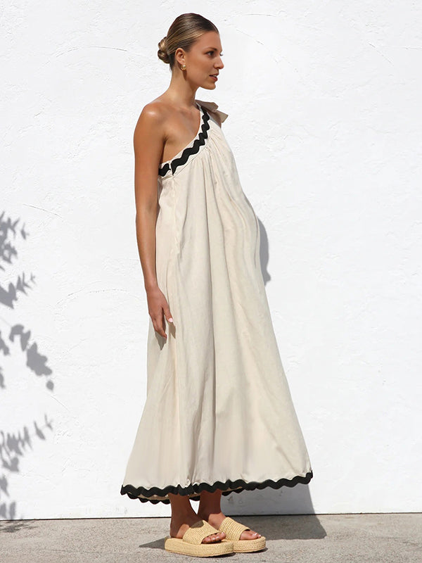 Chicnmom Vestidos largo Premamá Borde ondulado Hombro caído Albaricoque