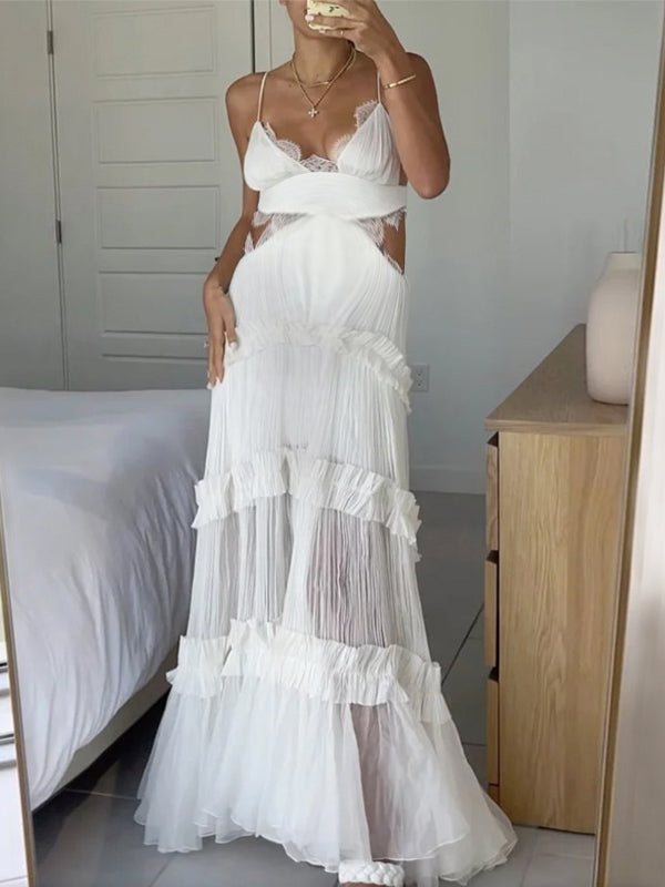 Chicnmom Vestidos largos de embarazo de encaje-Blanche