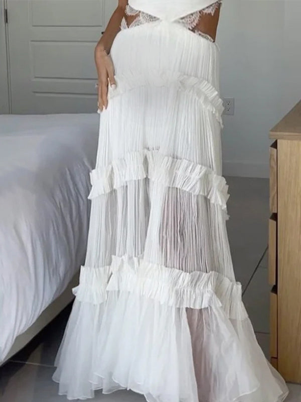 Chicnmom Vestidos largos de embarazo de encaje-Blanche