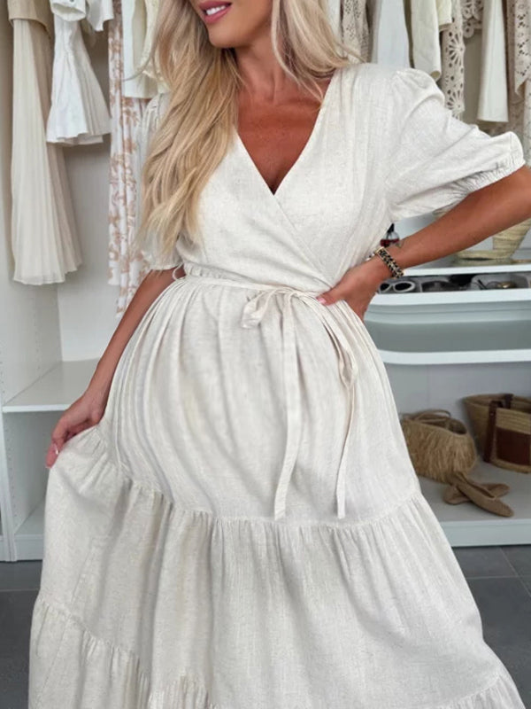 Chicnmom Vestidos largo Premamá Cinturón Volantes Fluidez Blanco